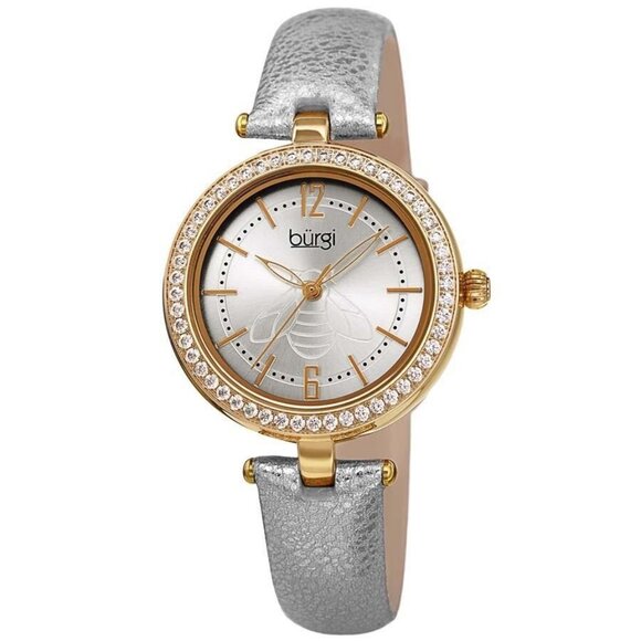 NWT Authentic Burgi Crystal Silver Dial Silver Leather Women's Watch - Picture 1 of 4